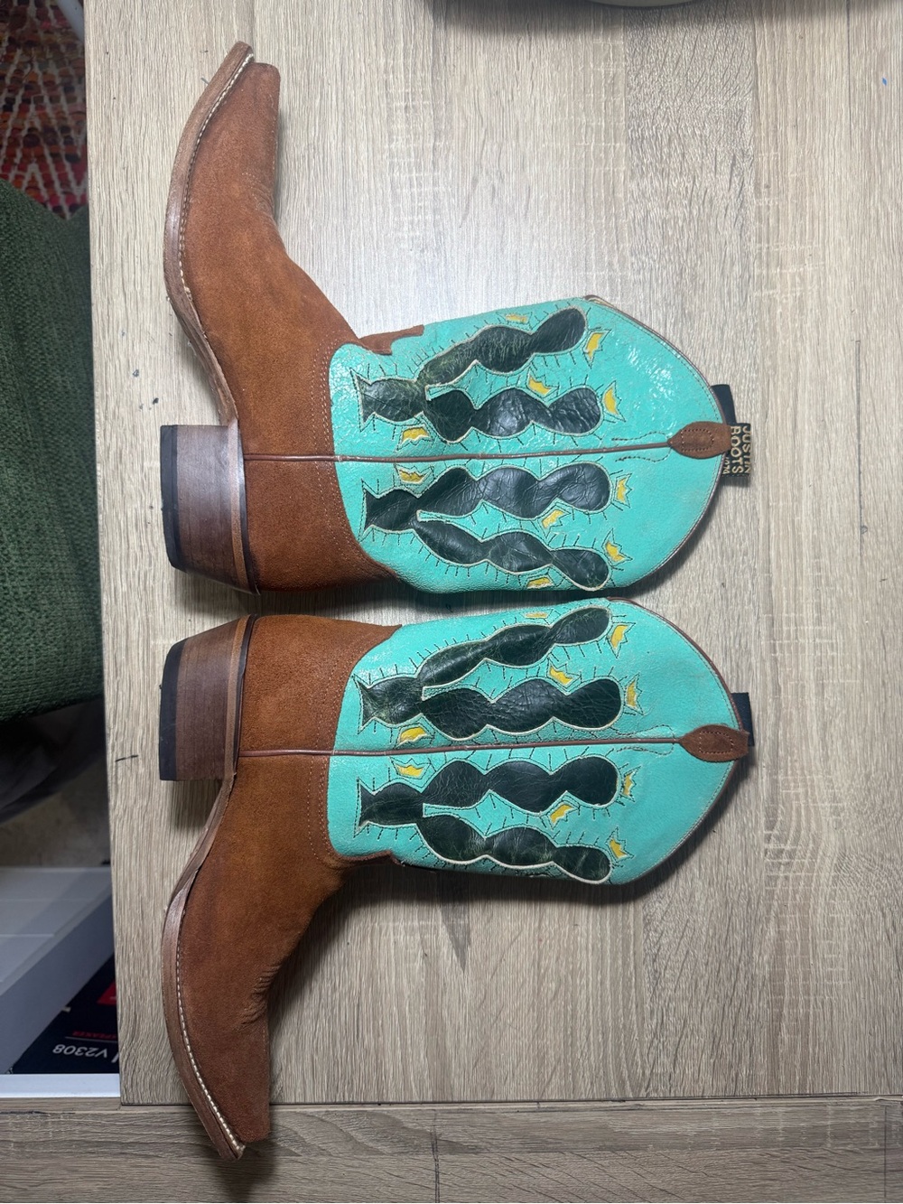 Justin Boots Turquoise & Brown Western Heeled Cowgirl Boots